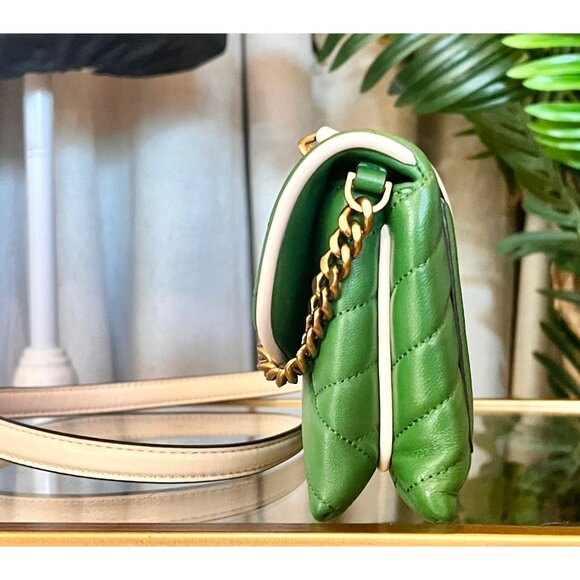 NEW!! TORY BURCH BASIL GREEN KIRA CHEVRON POP HANDBAG - Picture 4 of 14